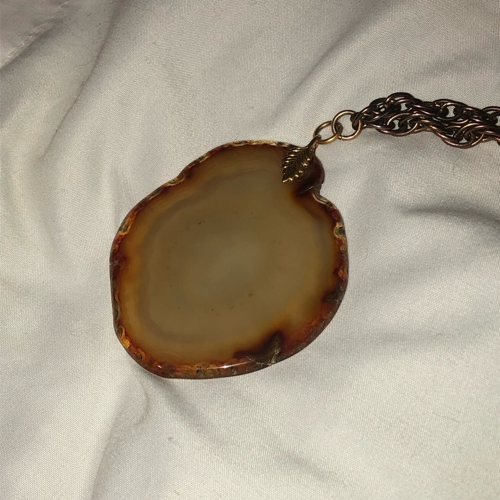 1970s Agate Pendant Necklace On Copper Chain